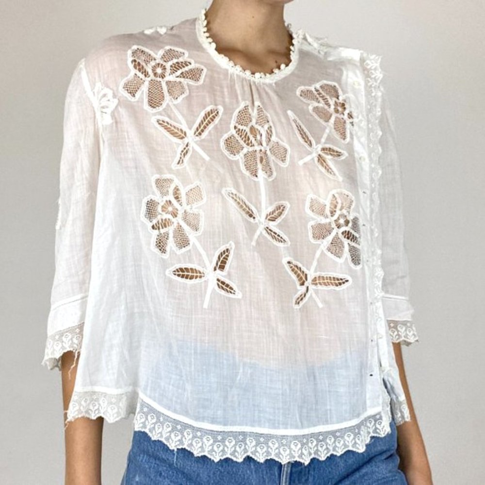 Victorian Sheer White Lace Blouse main image 1